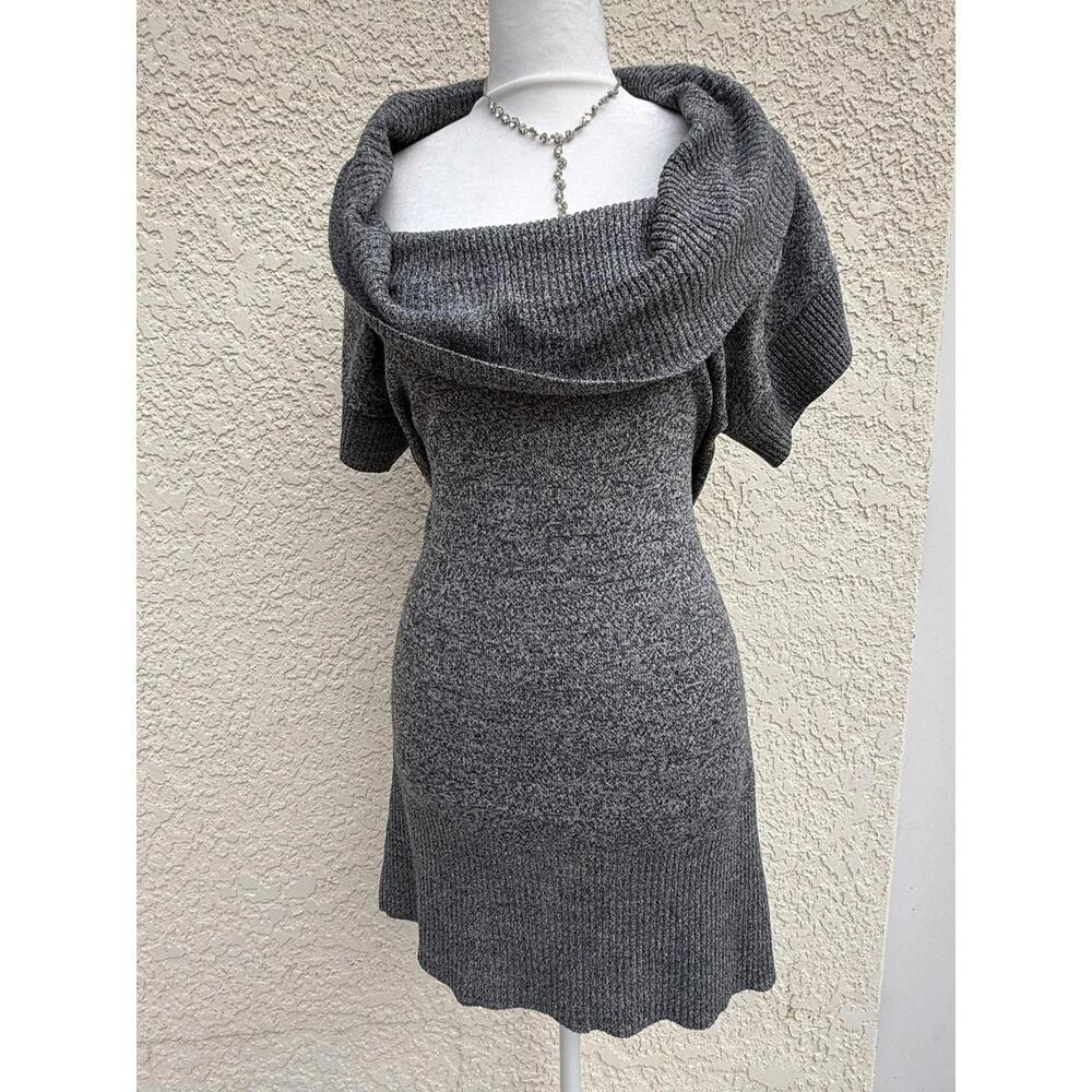 B. Wear Sweater Tunic Womens Medium Gray Cowl Neck Short Sleeve Pullover Knit - Picture 2 of 8